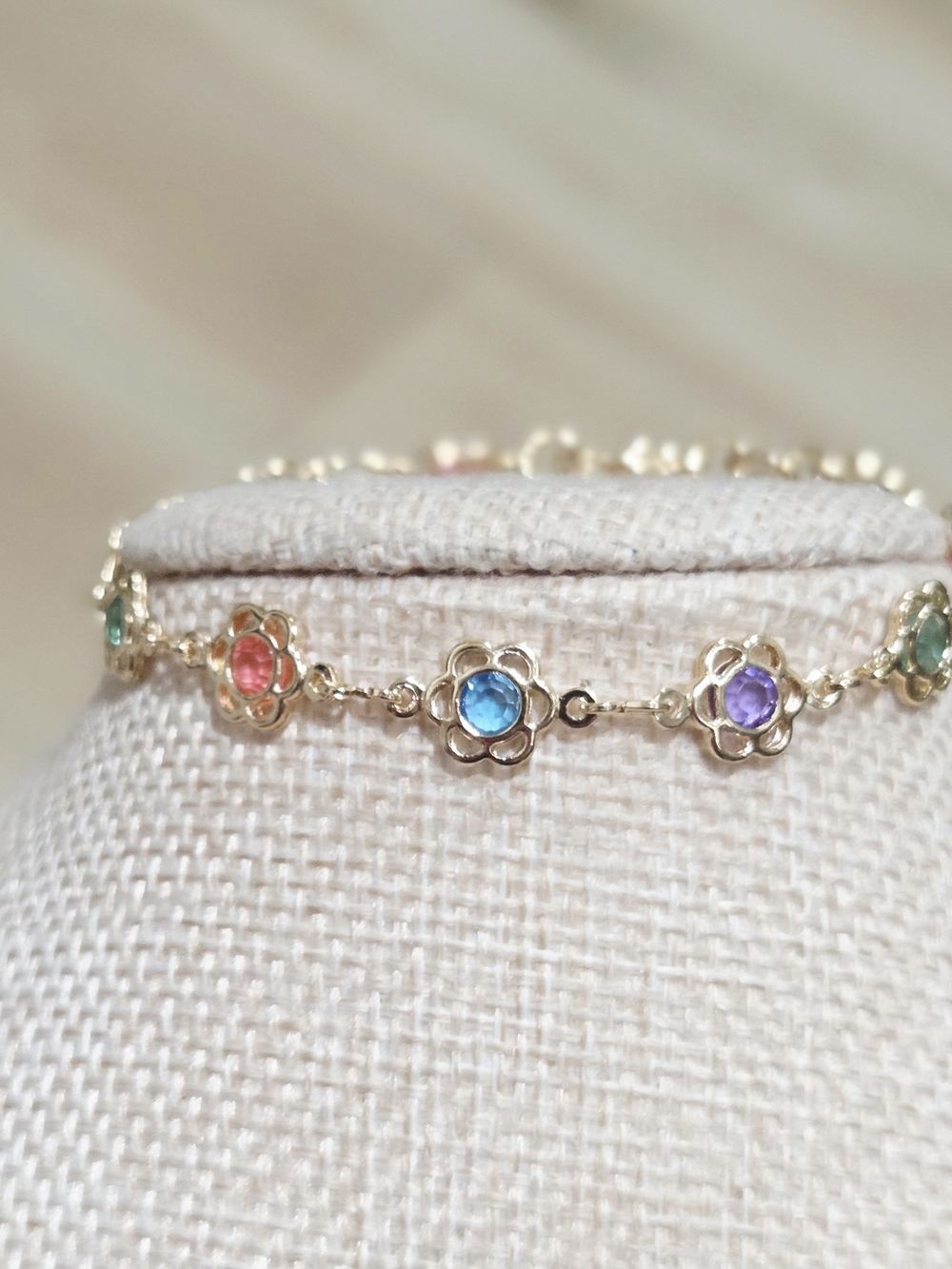 Gold Floral Multi-Gem Bracelet - Colorful Flower Chain